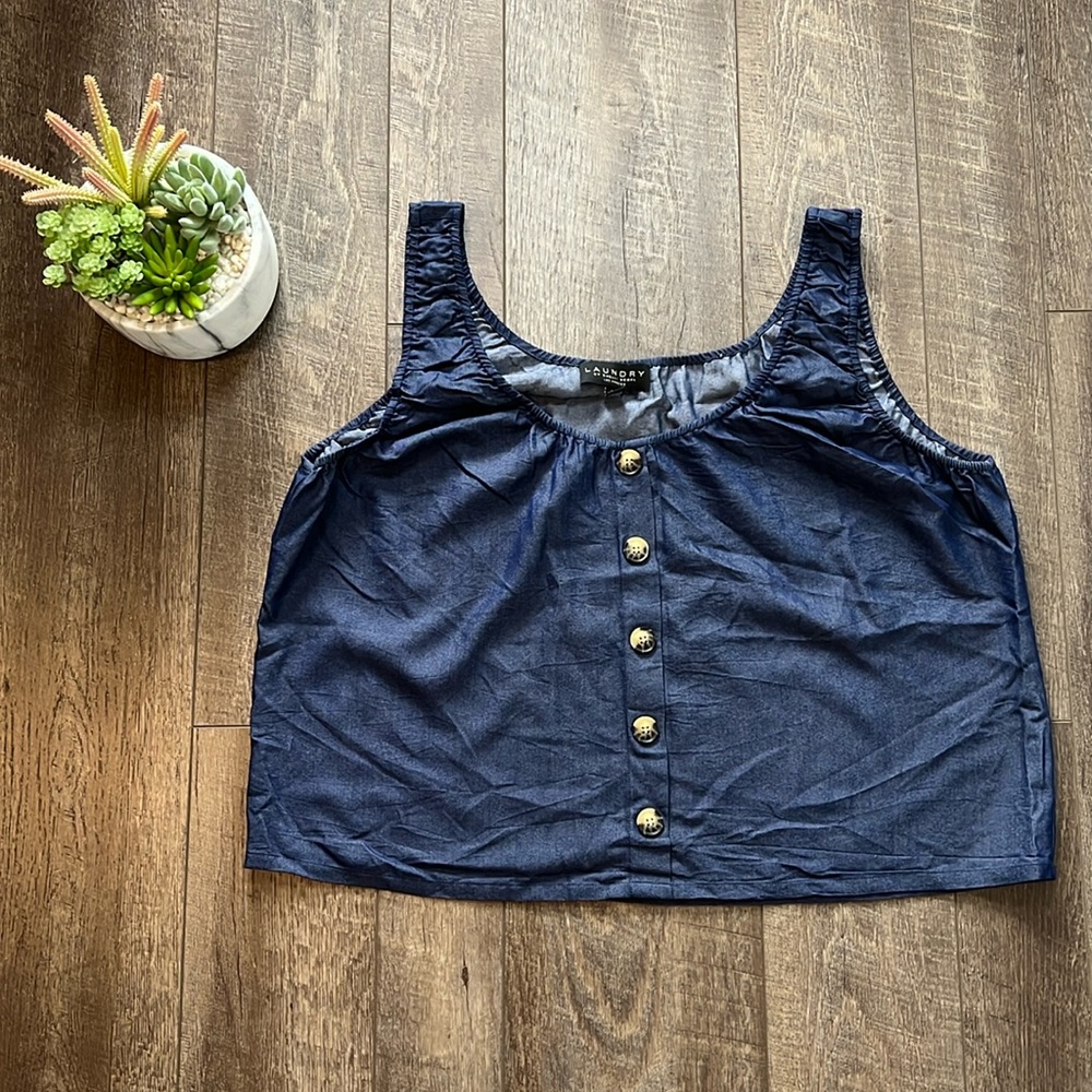 Laundry by Shelli Segal crop faux button down denim sleeveless top C5